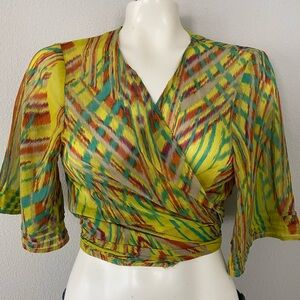 Democracy Wrap Blouse pleating  sleeve tie back festival boho tribal print fair